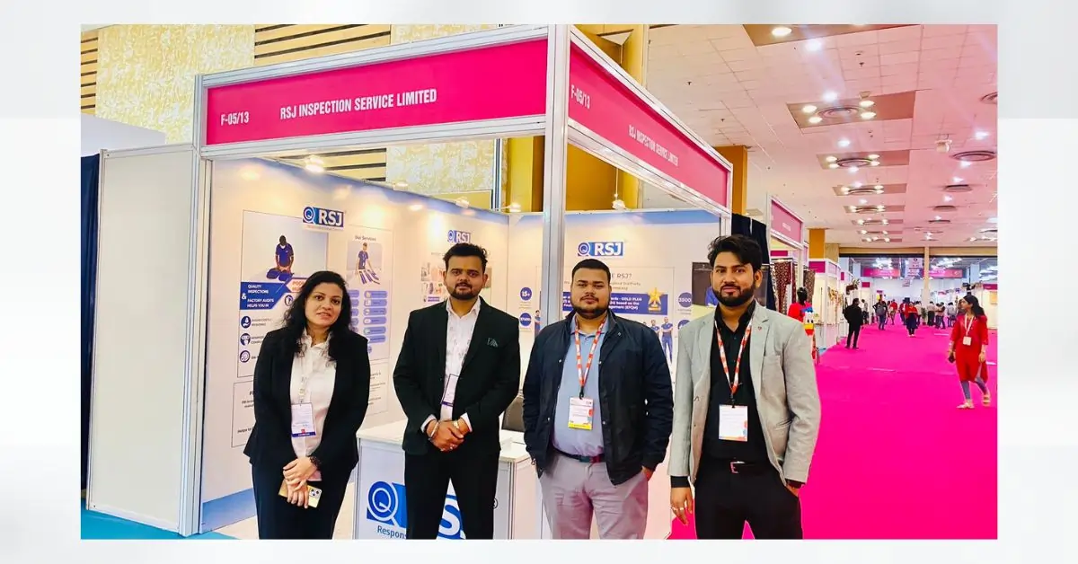 Bharat Tex 2025 Rsj Team Members In Front Of Bharat Text 2025 Stall